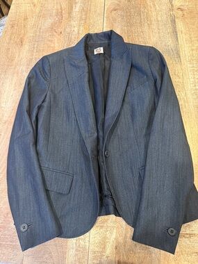 Anne Klein Navy/Pseudo Denim Single-Button Blazer
